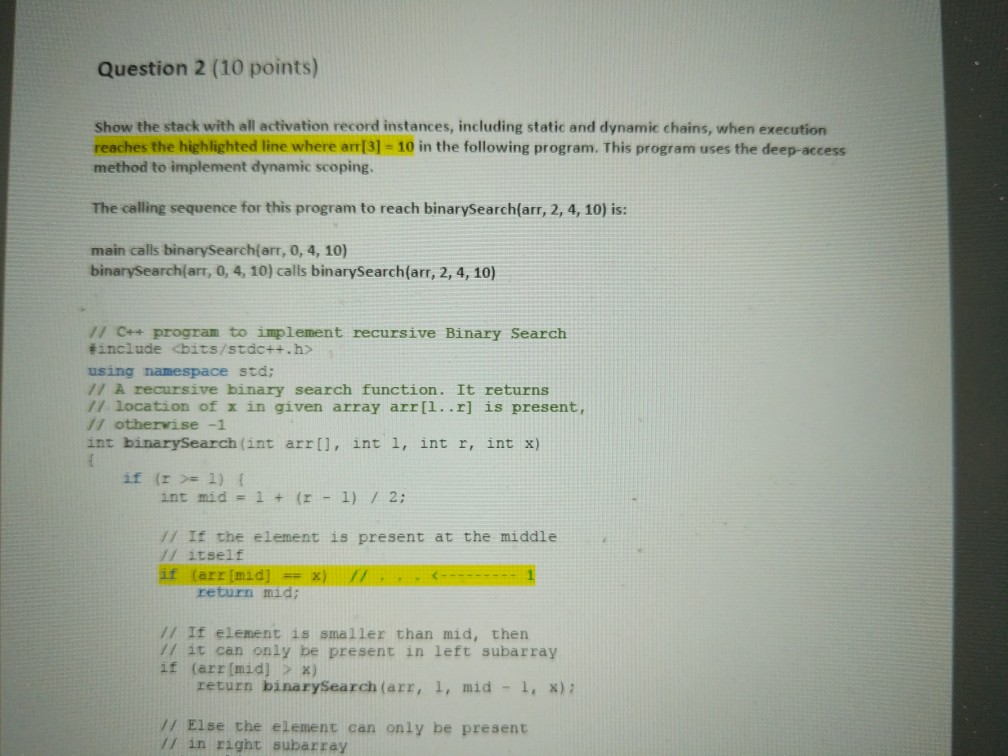 Solved Question 2 (10 points) Show the stack with all | Chegg.com