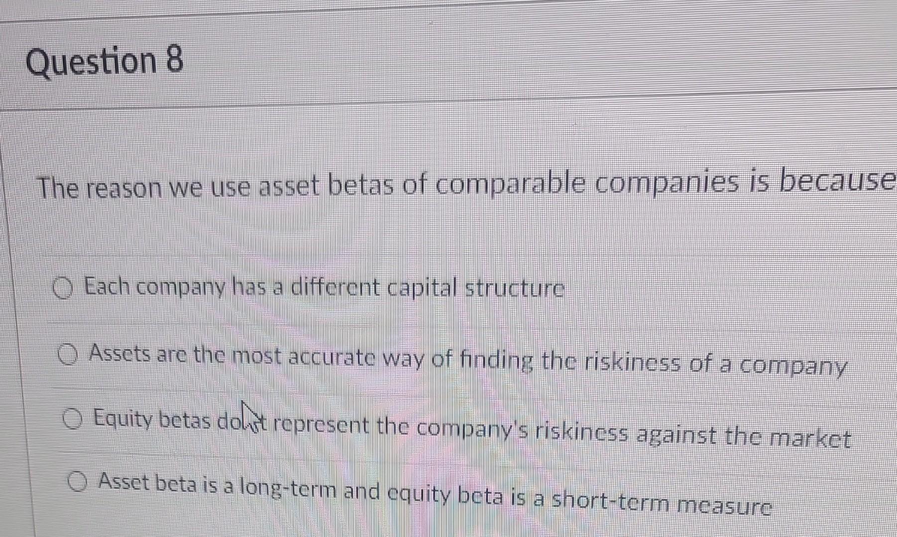 Solved The reason we use asset betas of comparable companies | Chegg.com