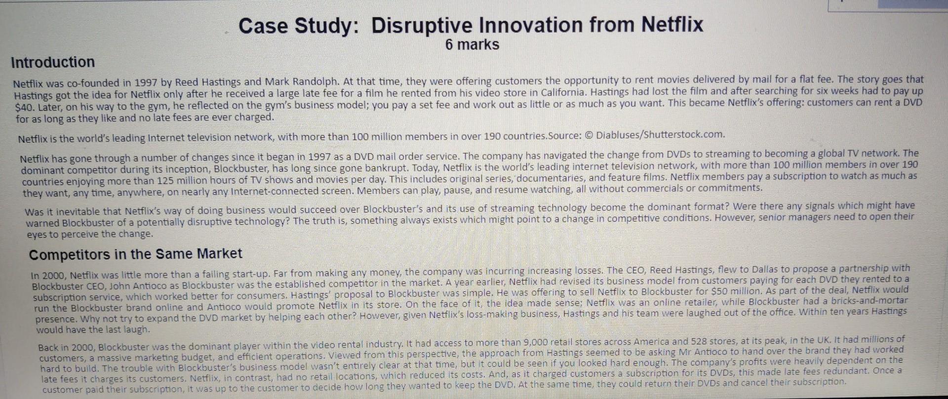 Solved Case Study: Disruptive Innovation from Netflix 6 | Chegg.com