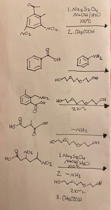 Solved 1. NazSz C4 NaOH| H2O 100°C NOZ 2.CH3COOH NO2 HOVonoH | Chegg.com