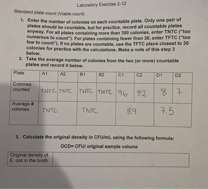 Laboratory Exercise 212 Standard plate count (Viable