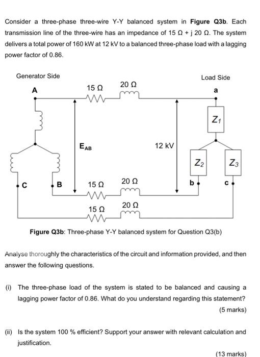 Solved Consider a three-phase three-wire Y-Y balanced system | Chegg.com