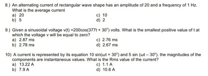 Solved 8.) An alternating current of rectangular wave shape | Chegg.com