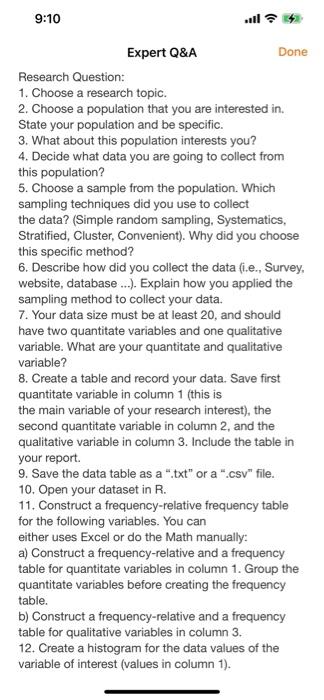 Solved Expert Q\&A Done Research Question: 1. Choose a | Chegg.com