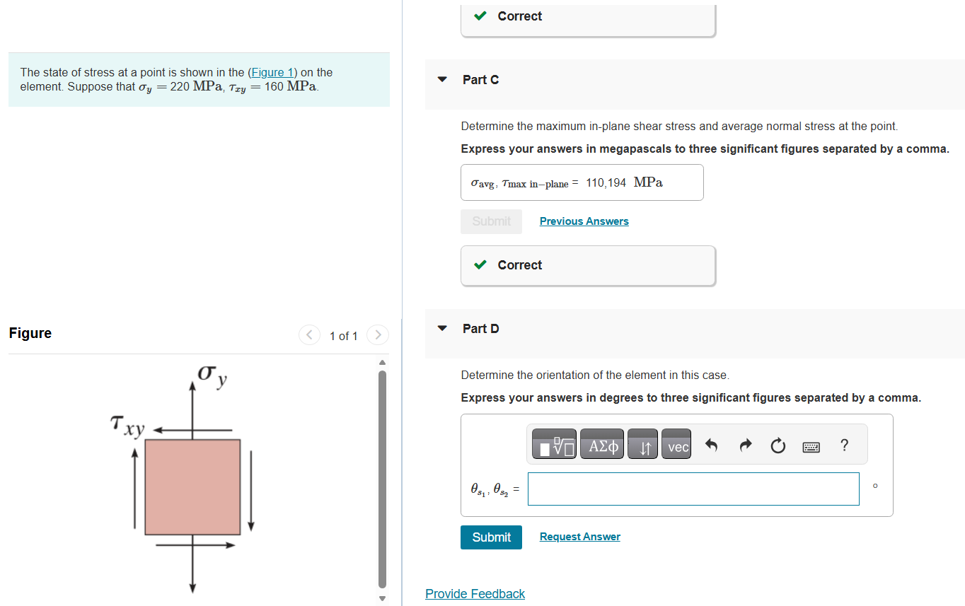 Solved CorrectThe state of ﻿stress at ﻿a point is ﻿shown in | Chegg.com