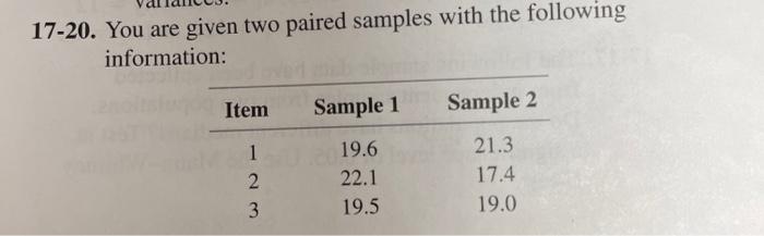 Solved 17-20. You Are Given Two Paired Samples With The | Chegg.com