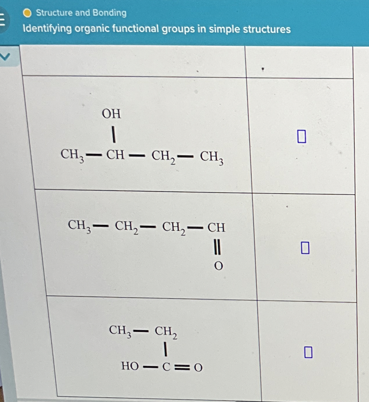 Solved Structure and BondingIdentifying organic functional | Chegg.com
