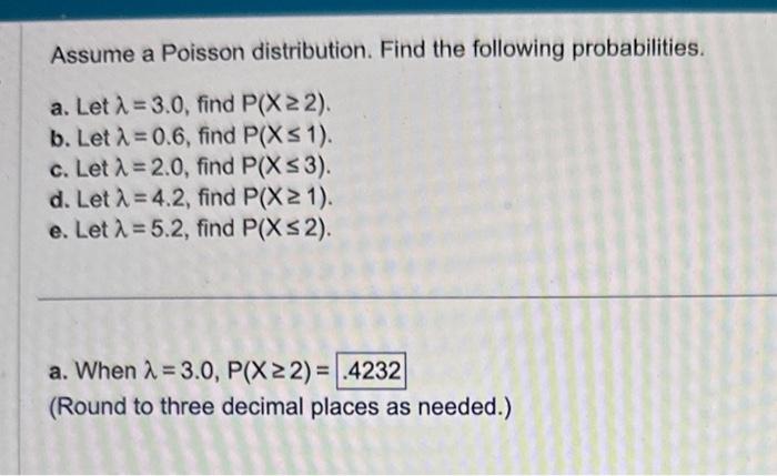 Solved Assume a Poisson distribution. Find the following | Chegg.com