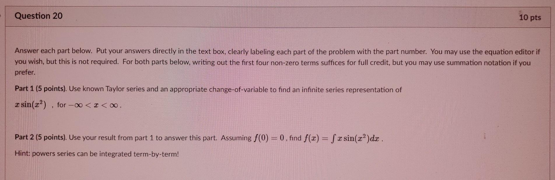 Solved Question 20 10 Pts Answer Each Part Below Put Your