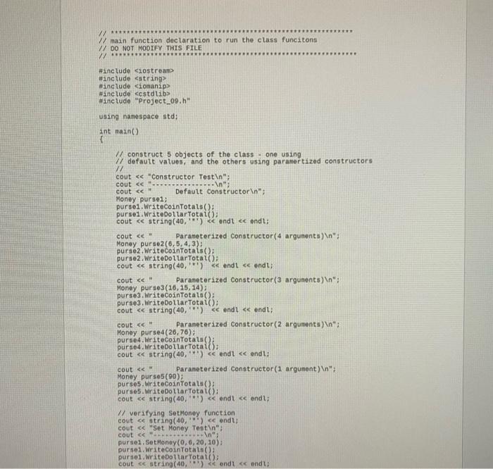 Solved Project 9 Description For this project a Money class | Chegg.com