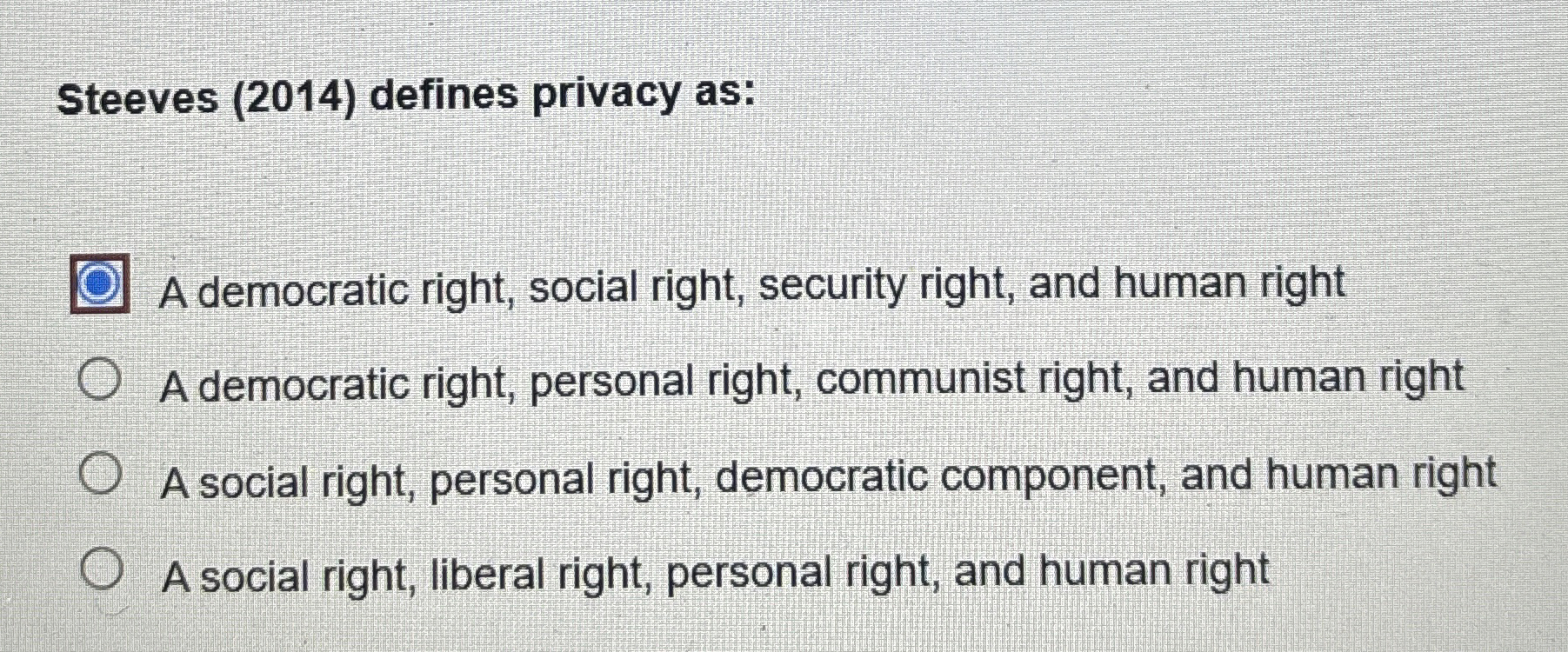 High Quality SOLUTION Steeves (2014) ﻿defines privacy as:A democratic ...