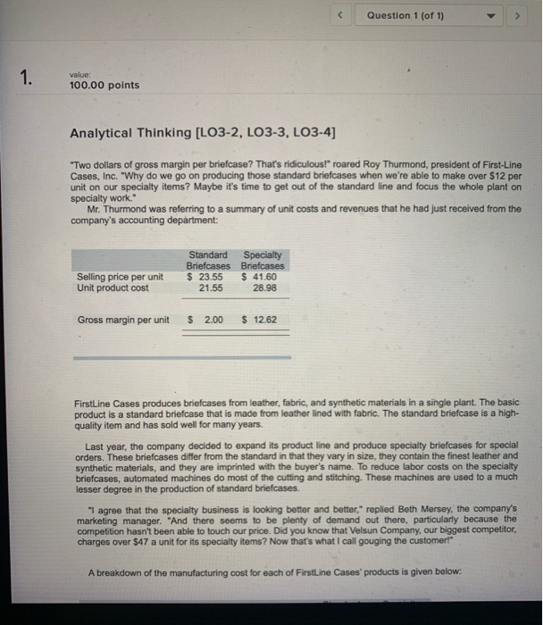 Solved C Question 1 (of 1) value 100.00 points Analytical