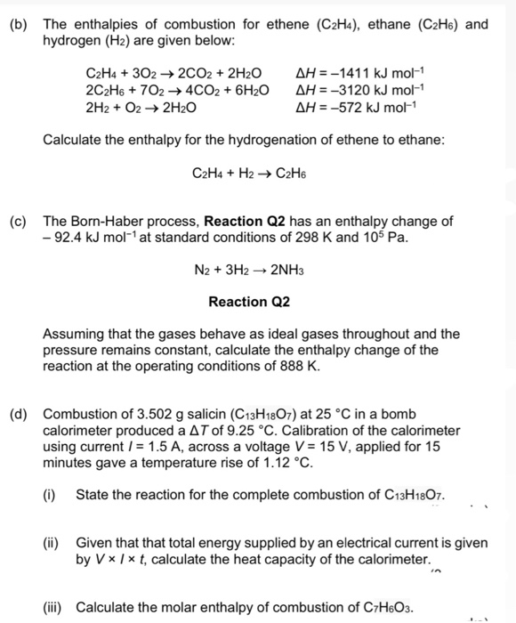 Solved b The enthalpies of combustion for ethene C2H4 Chegg