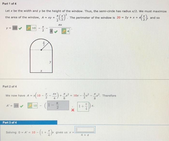 Solved Part 1 of 4 Let x be the width and y be the height of | Chegg.com