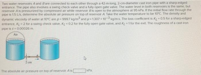 a Two water reservoirs A and B are connected to each | Chegg.com
