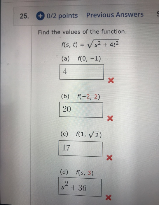 Solved 25 0 2 Points Previous Answers Find The Values Chegg Com