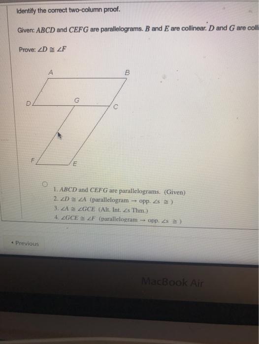 Solved Identify The Correct Two-column Proof. Given: ABCD | Chegg.com