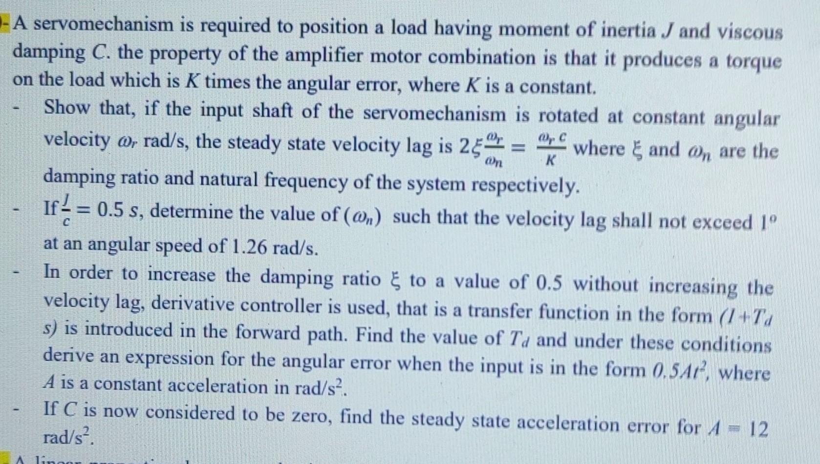 Subject : Automatic Control Please solve every | Chegg.com