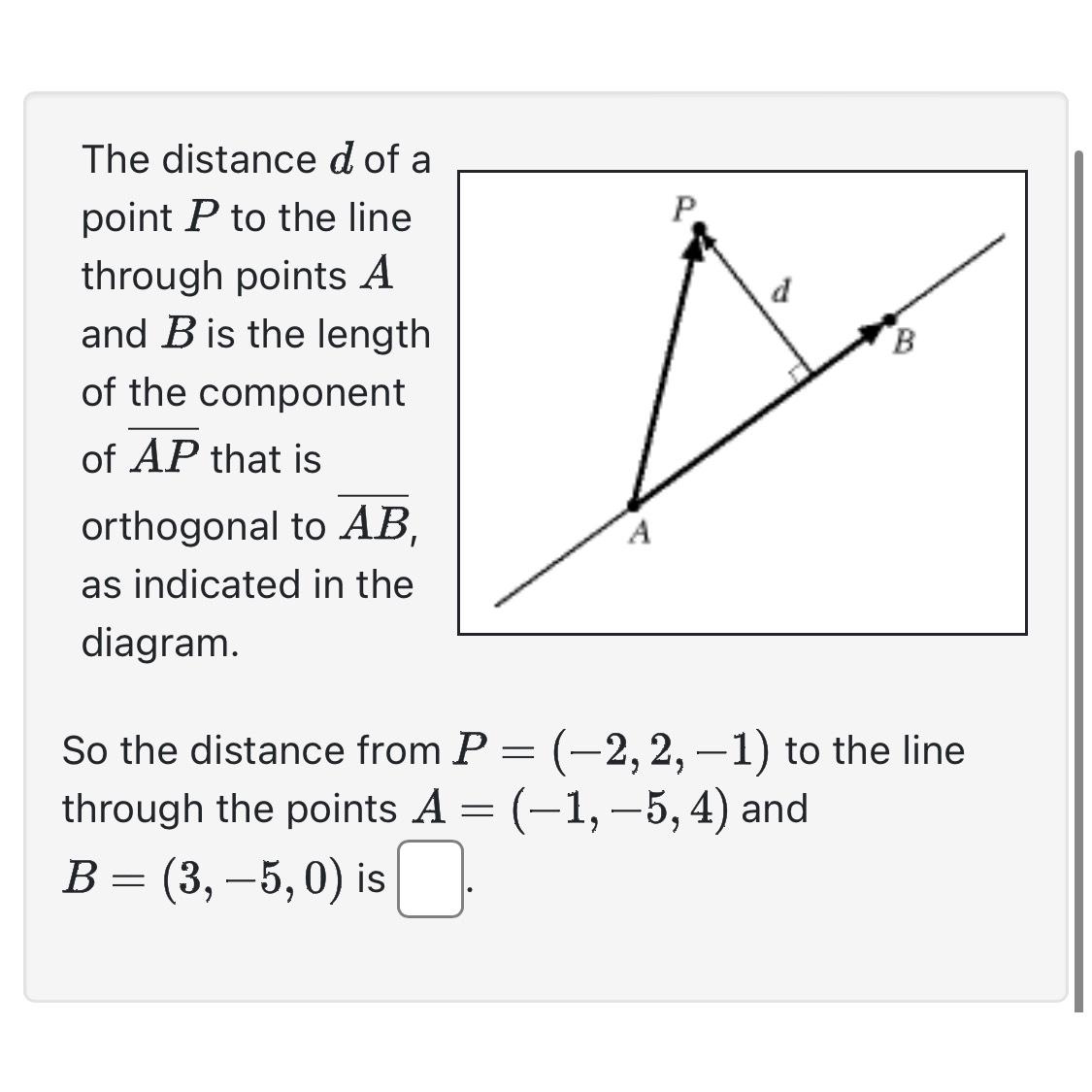 Solved The distance d ﻿of a point P ﻿to the line through | Chegg.com