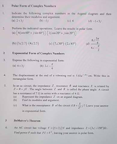 1 ﻿Polar Form of Complex NumbersIndicate the | Chegg.com