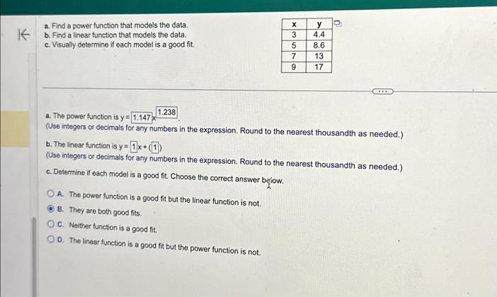Solved K a. Find a power function that models the data. b. | Chegg.com