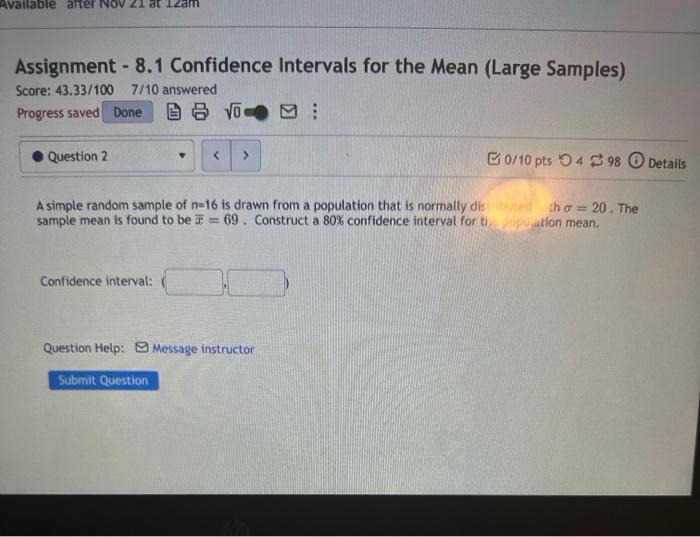 Solved Assignment - 8.1 Confidence Intervals for the Mean | Chegg.com