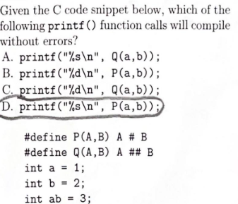 Solved Given the C code snippet below, which of the | Chegg.com