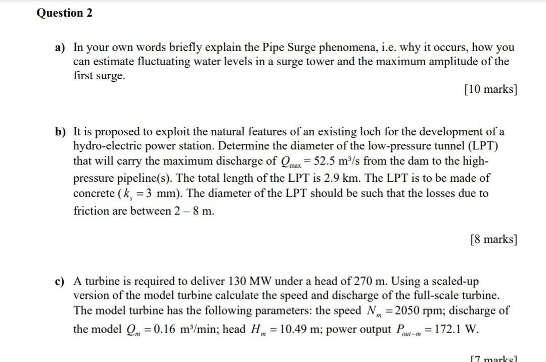 Solved a) In your own words briefly explain the Pipe Surge | Chegg.com