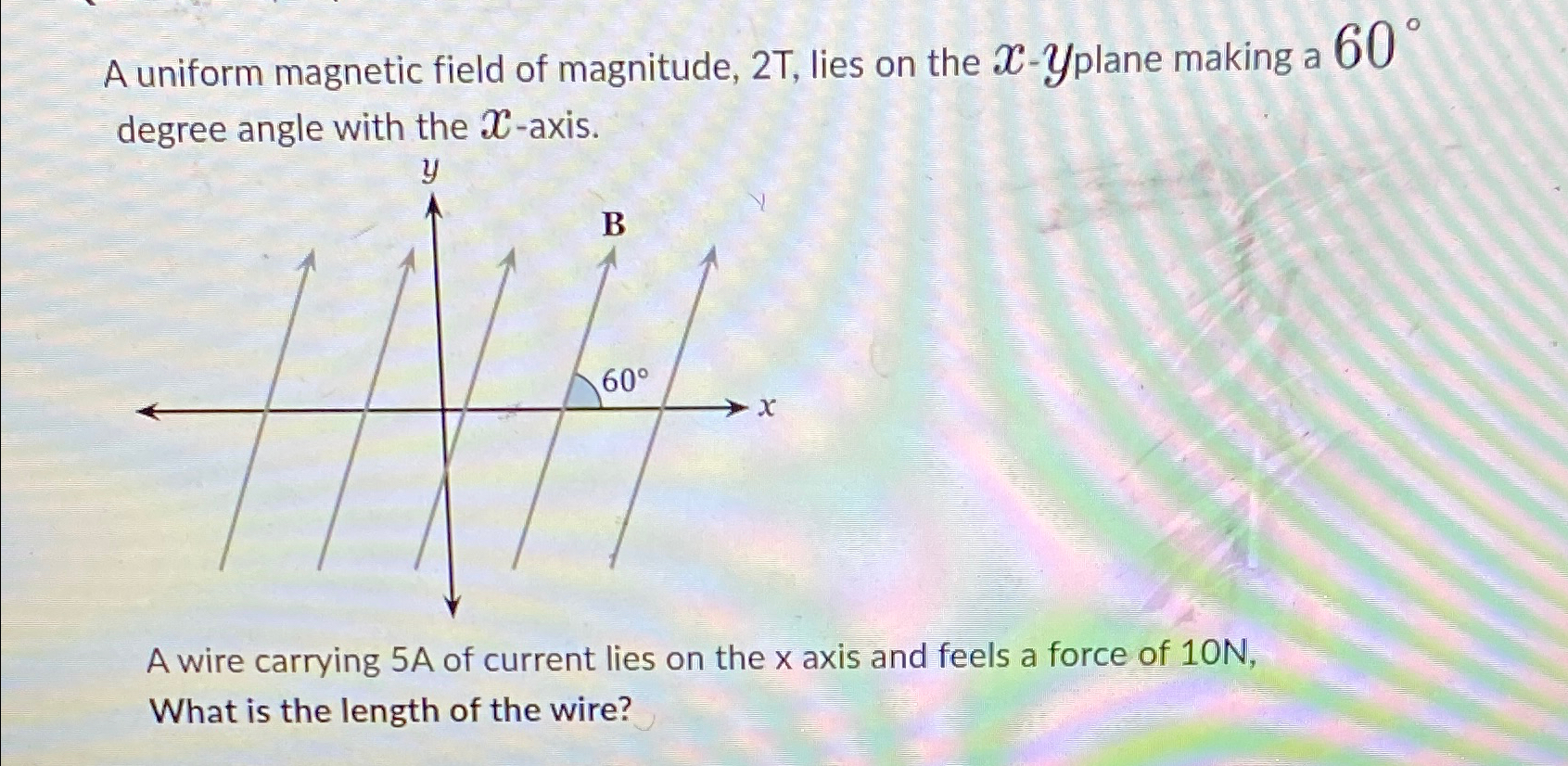 Solved A uniform magnetic field of magnitude, 2T, ﻿lies on | Chegg.com