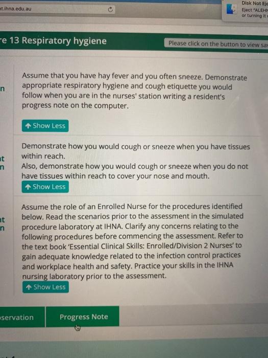 nt.ihna.edu.au Disk Not El Ejact ALEHN or turning it -e 13 Respiratory hygiene Please click on the button to view sa n Assum