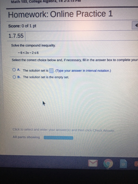 Solved Math 103, College Algebra, IR 2-3:15 PM Homework: | Chegg.com