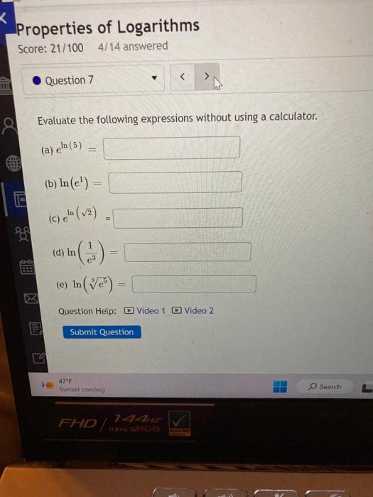 Solved perties of Logarithms e: 21/1004/14 answered Write | Chegg.com