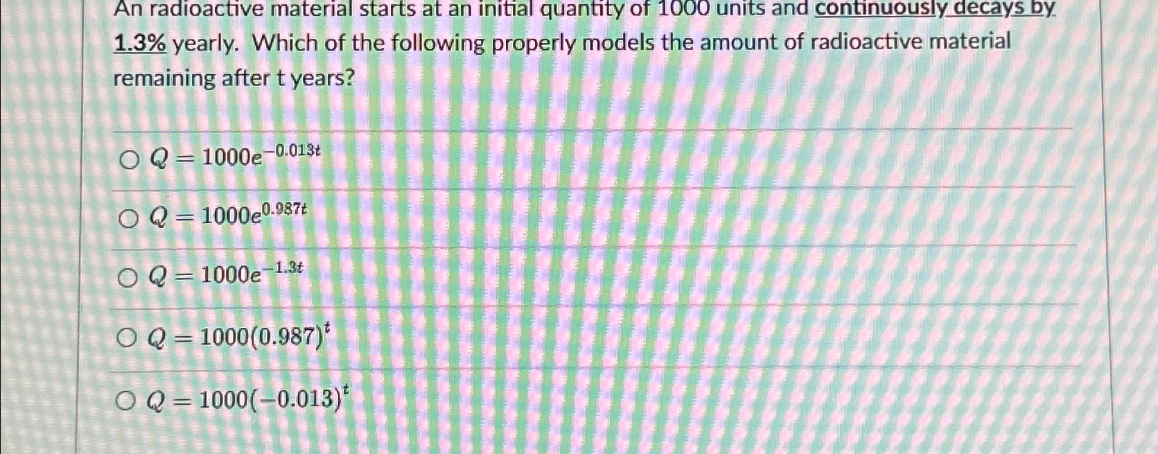 Solved An radioactive material starts at an initial quantity | Chegg.com