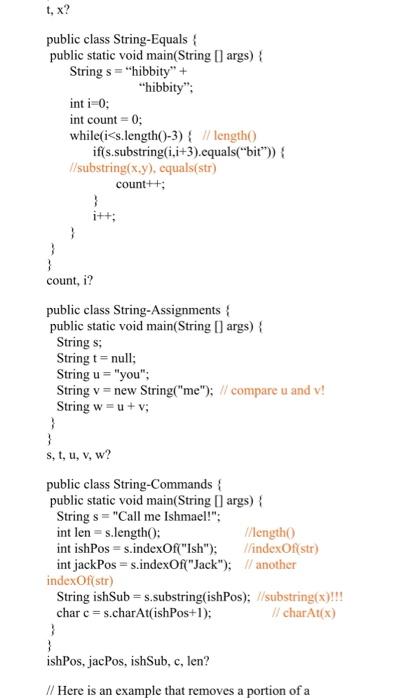 Solved 1. Tracing Code with Strings (Show what is stored in | Chegg.com