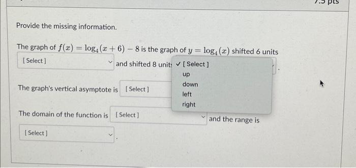 Solved Provide the missing information. The graph of | Chegg.com