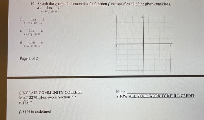 Solved 16. Sketch the graph of an example of a function f | Chegg.com