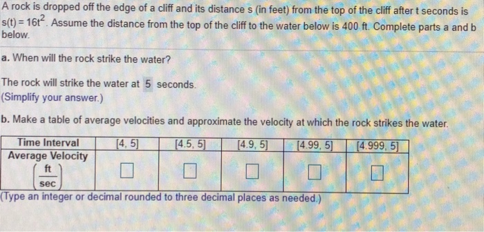 Solved A rock is dropped off the edge of a cliff and its | Chegg.com