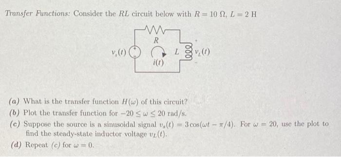 Solved Transfer Functions: Consider the RL circuit below | Chegg.com