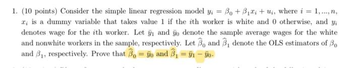 Solved 1. (10 Points) Consider The Simple Linear Regression | Chegg.com