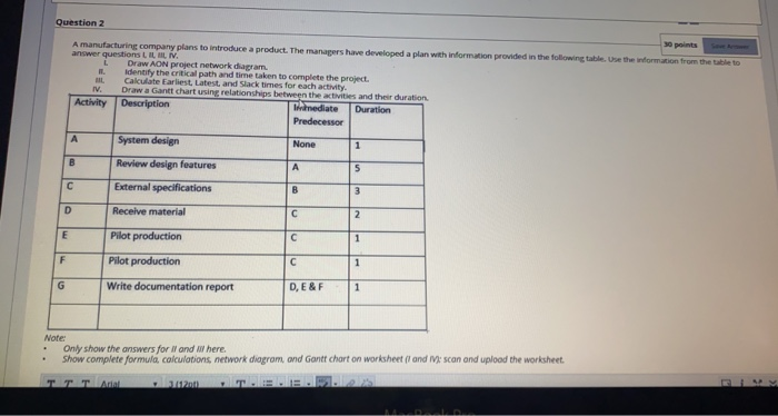 Solved Question 2 30 points A manufacturing company plans to | Chegg.com