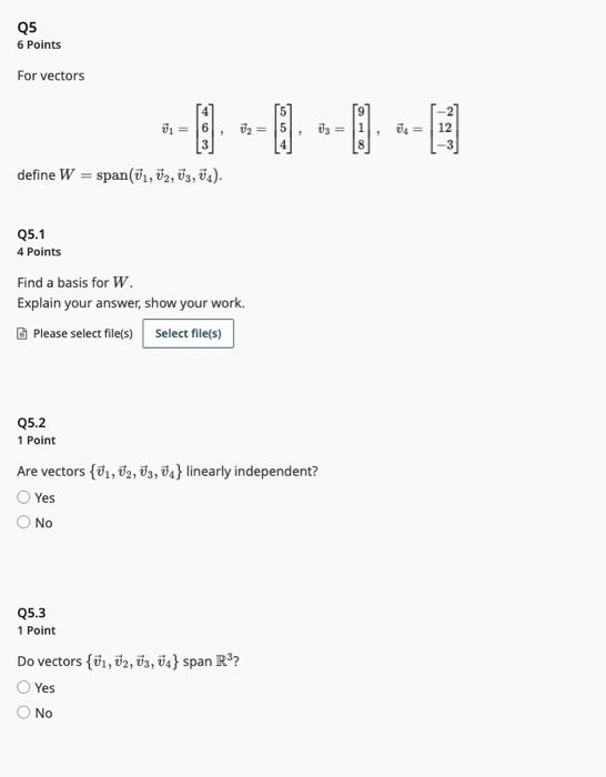 Solved Q5 6 Points For vectors | Chegg.com
