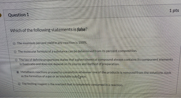 Solved 1 Pts Question 1 Which Of The Following Statements Chegg Com Solved 1 Pts Question 1 Which Of The Following Statements Chegg Com