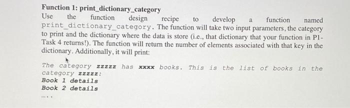 Solved to Function 1: print_dictionary_category Use the | Chegg.com