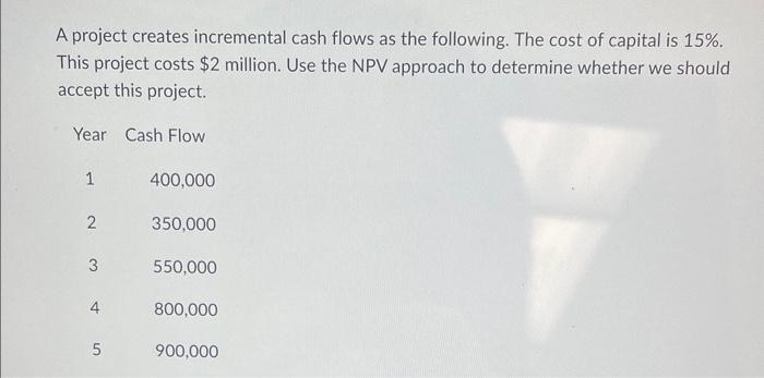 Solved A Project Creates Incremental Cash Flows As The