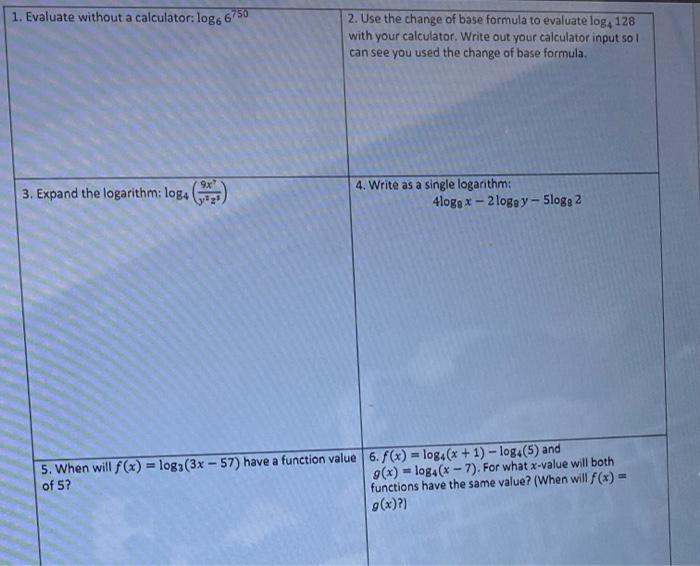 Solved 1 Evaluate Without A Calculator Log6 6750 2 Use Chegg Com