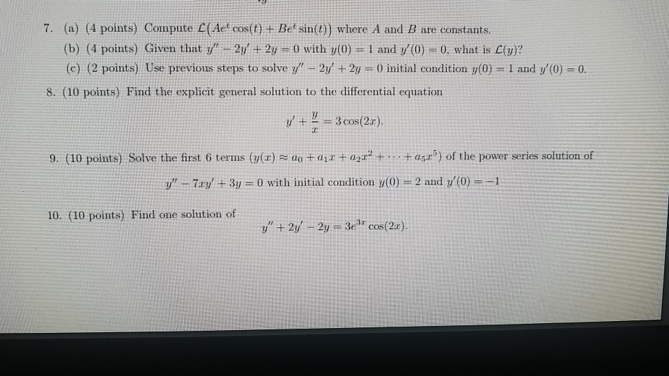 7 A 4 Points Compute L Ae Cos T Be Sin T Chegg Com