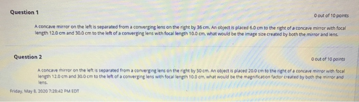 Solved Question 1 O Out Of 10 Points A Concave Mirror On The Chegg Com   Image 