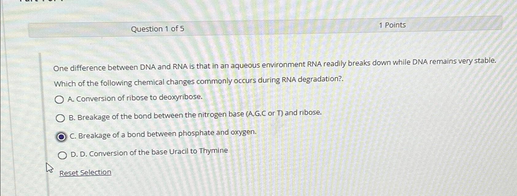 Solved Question 1 ﻿of 51 ﻿PointsOne difference between DNA | Chegg.com