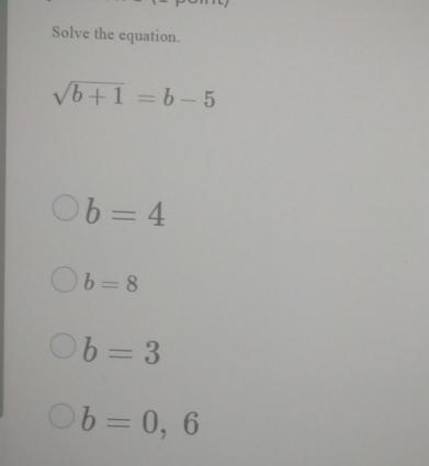 Solved Solve The Equation.b+12=b-5b=4b=8b=3b=0,6 | Chegg.com