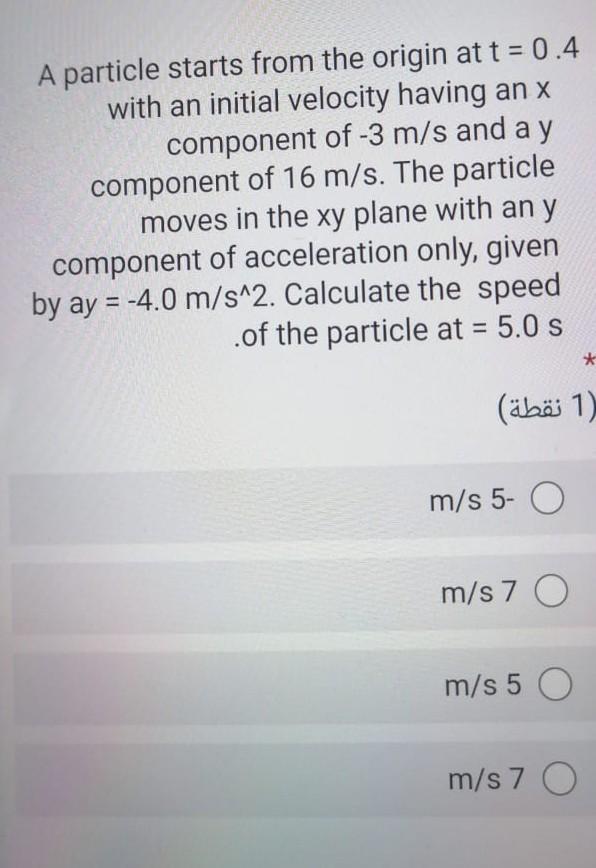 Solved A particle starts from the origin at t = 0.4 with an | Chegg.com